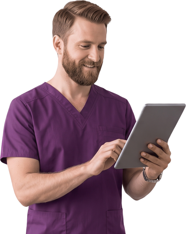 A clinician reviewing patient data on a tablet
