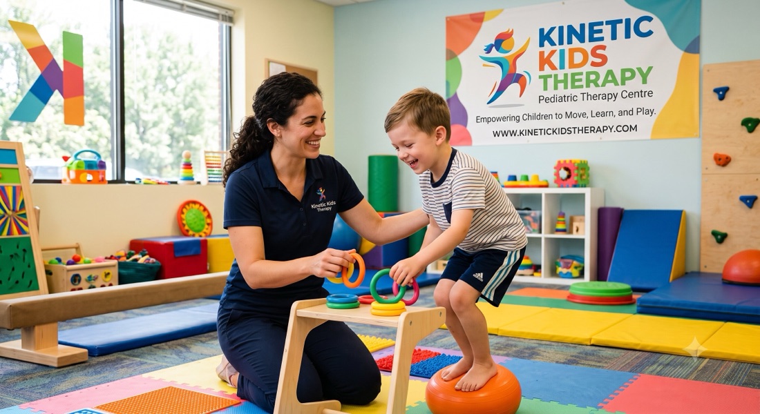 A pediatric therapist working with a child